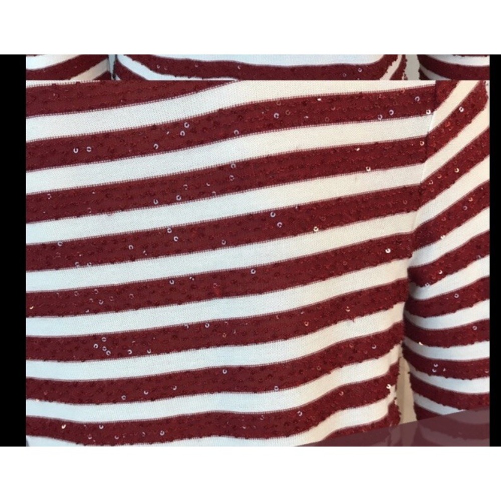 TALBOTS Red White Stripe Sequined Knit Top 3/4 Sleeve‎ Women's Petite Small - Picture 9 of 13